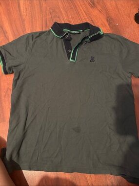 Psycho Bunny Dark Green Polo with Navy and Green Trim